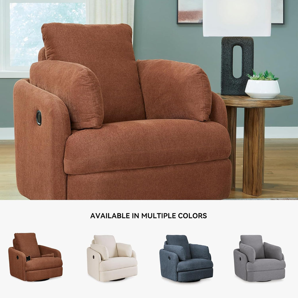 Signature Design by Ashley Modmax Contemporary Swivel Glider Recliner, Manual Reclining Chair for Living Room or Nursery, Next-Gen Nuvella Stain-Resistant Fabric, Hidden Storage, 42" W, Orange