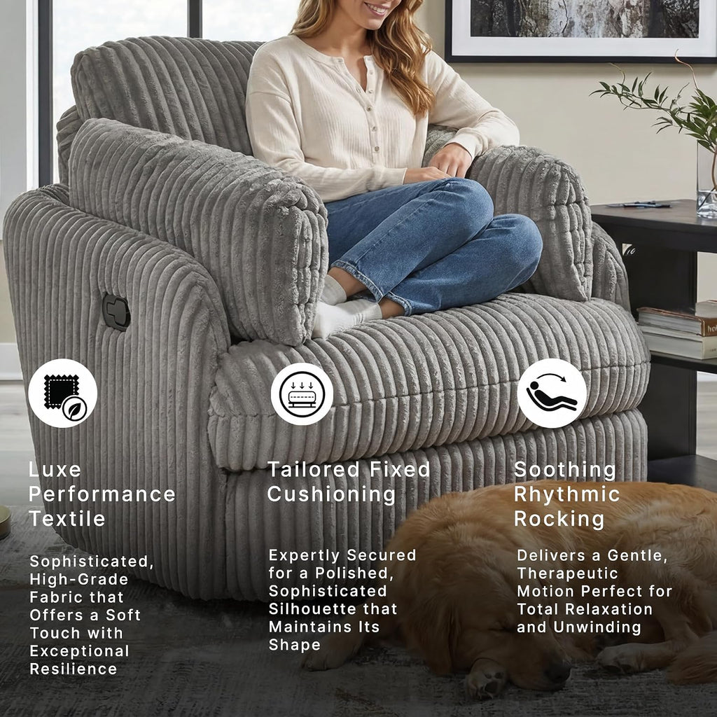Signature Design by Ashley Tie-Breaker Swivel Glider Recliner, 2 Bolster Pillows, Hidden Storage, Fabric Upholstery, 41.38" W x 40.25" D x 39.75" H, Light Gray