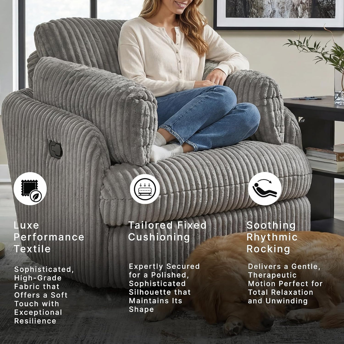 Signature Design by Ashley Tie-Breaker Swivel Glider Recliner, 2 Bolster Pillows, Hidden Storage, Fabric Upholstery, 41.38" W x 40.25" D x 39.75" H, Light Gray