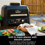 Ninja Woodfire ProConnect Premium XL Outdoor Grill & Smoker, Blue & Gold | Ninja Woodfire ProConnect 7-in-1 Grill has 180 sq in of space, and an app-connected thermometer for foolproof BBQ smoking