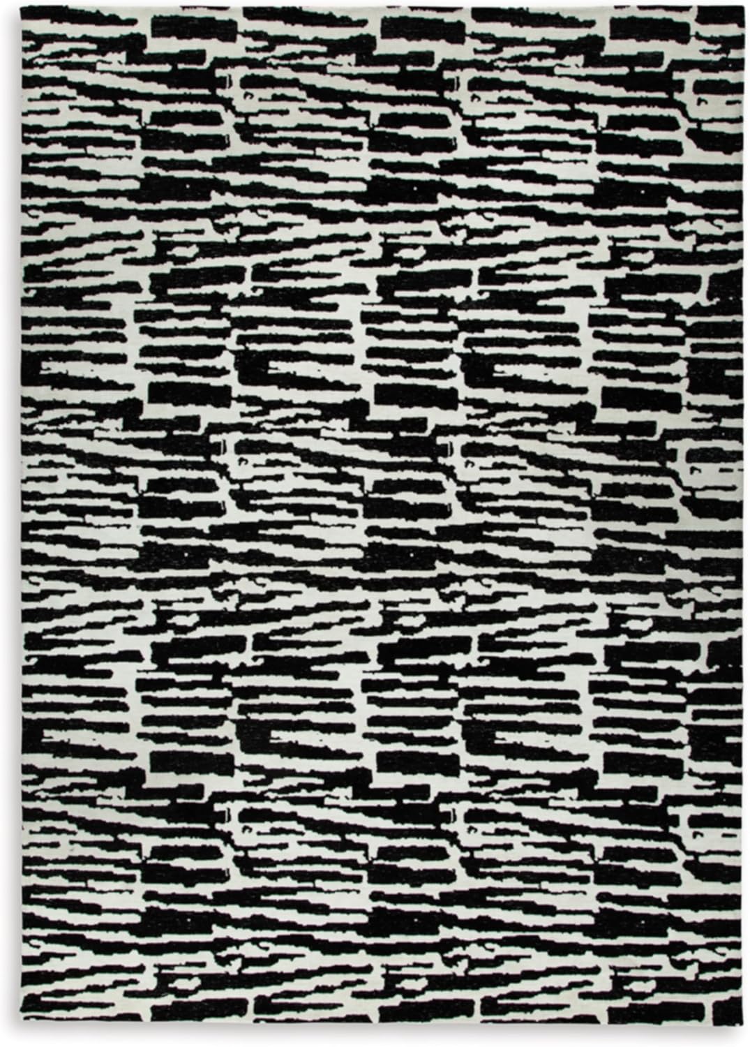 Signature Design by Ashley Area Rug, Abstract 10x14, Black/Ivory | Extra large modern abstract rug with medium 9 mm pile, 100% polyester for spacious living rooms, Bramshaw Series