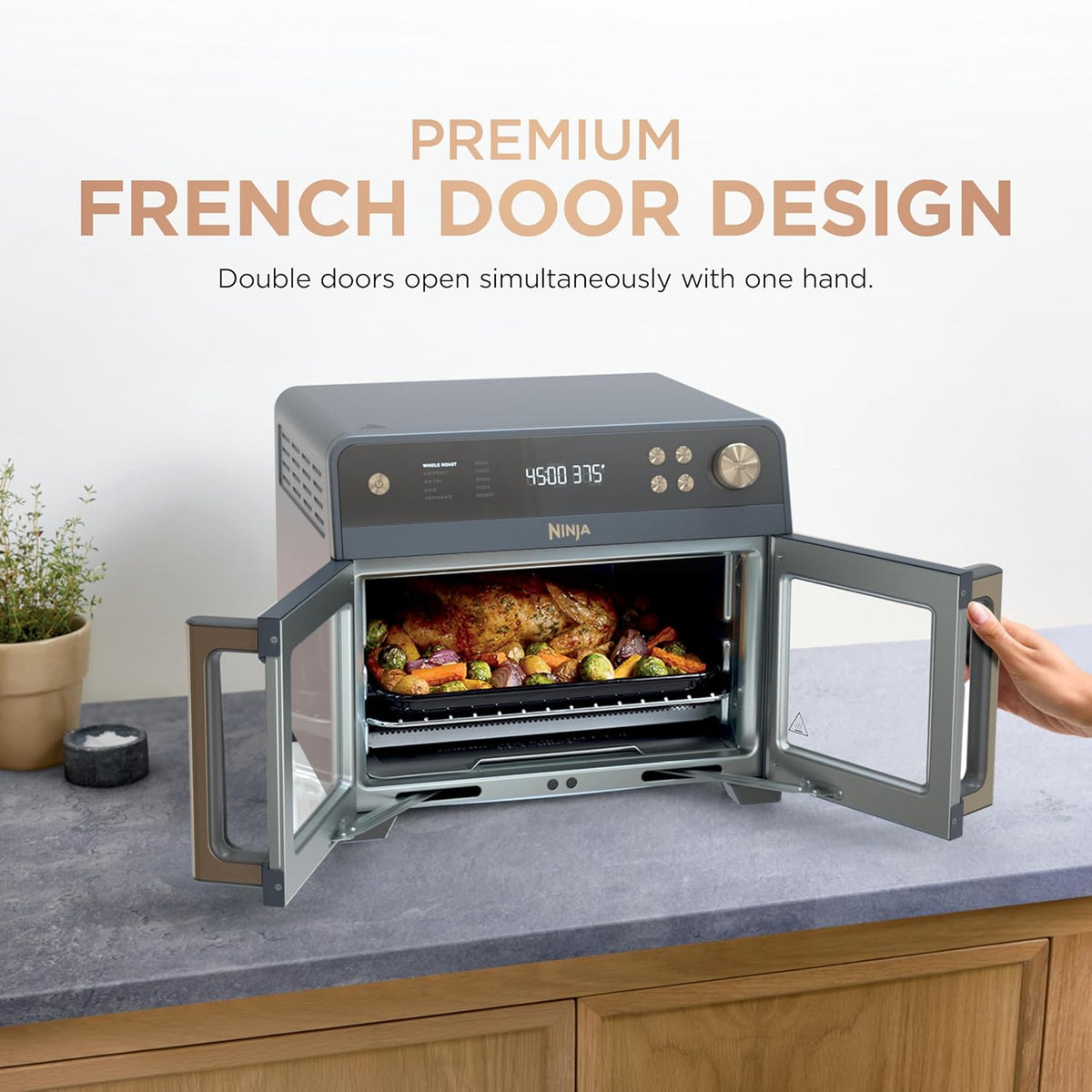 Ninja French Door Premier Air Fry Oven, 10-in-1, Cyberspace, FO101BL | 450F cyclonic air, PFAS-free surface, Air fry, sear crisp, bake, broil, toast, dehydrate