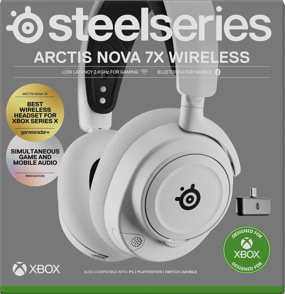 SteelSeries Arctis Nova 7X Wireless Xbox Series X/S Gaming Headset - Neodymium Magnetic Drivers - Dual Wireless Xbox & Bluetooth Audio - 38H USB-C Battery - AI Mic - Supports PS5, PC - White
