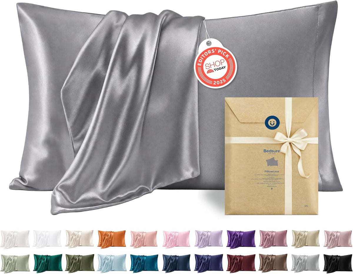 Bedsure Satin Pillowcases Queen Set of 2, Similar to Silk Pillow Cases Pink