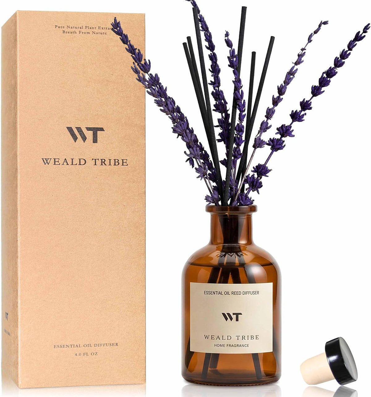 WEALD TRIBE Flower Reed Diffuser Set Eucalyptus & Lavender Scent for Room Bathroom Accessories Shelf Decor & Air Fresheners, Sticks Defusers with 4.0 fl oz Home Fragrance Oils, Office Gift