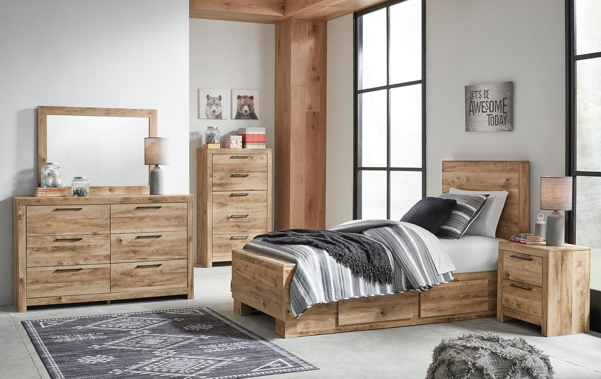 Signature Design by Ashley 6 Drawer Dresser for Bedroom, Golden Oak | 5-minute quick assembly, Contemporary tan brown finish, Durable engineered wood, Hyanna Series