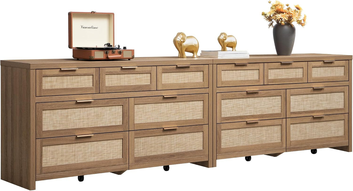 SICOTAS 7 Drawer Rattan Dresser for Bedroom, 57" Wide Dresser