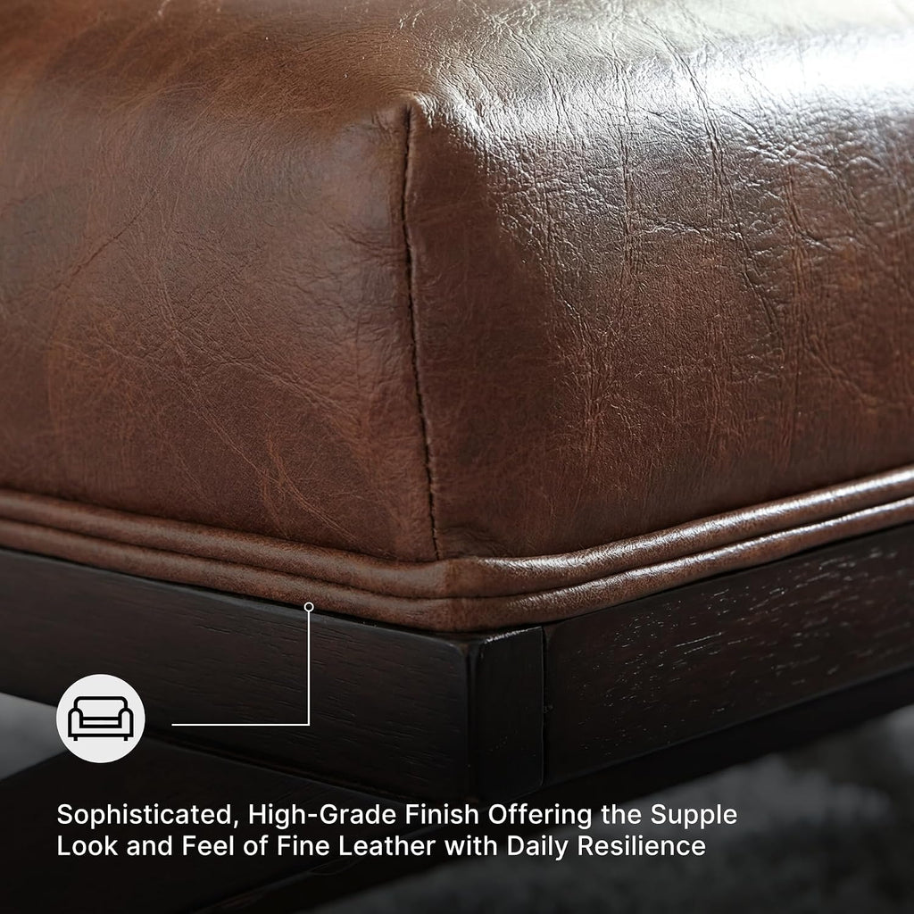Signature Design by Ashley Scissor Base Slipper Accent Chair, Brown | Brown faux leather, Mid-century modern Barcelona style, 18-inch seat height, Ideal for small spaces, Sidewinder Series