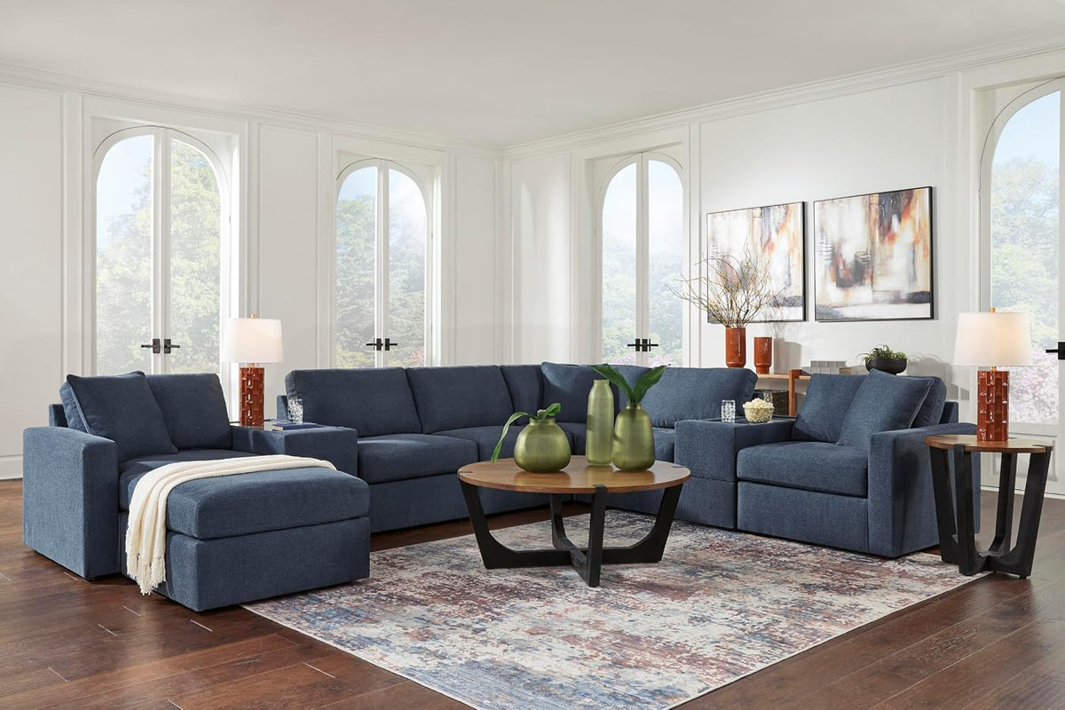 Signature Design by Ashley Modmax Oversized Square Accent Ottoman, Ink Blue | Stain-resistant Next-Gen Nuvella performance fabric, 32 in square footprint, Fits modular sectionals, No assembly required
