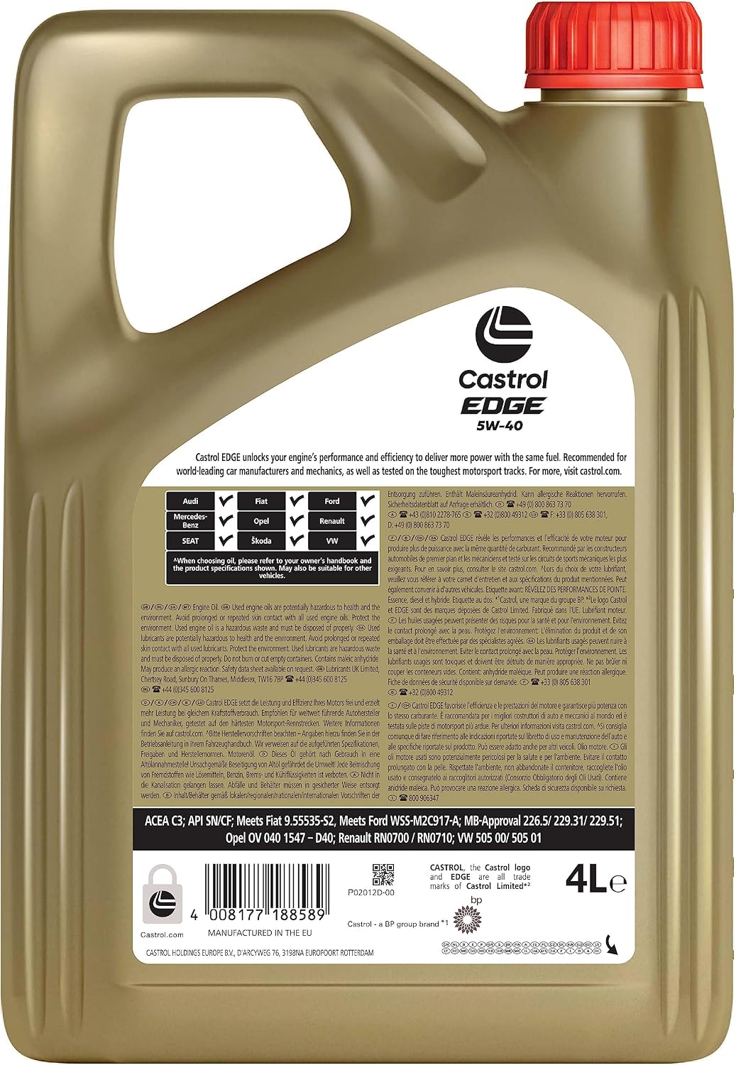 Castrol EDGE 5W-40 Advanced Full Synthetic Engine Oil, 4L