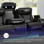 Signature Design by Ashley 3-Seater Leather Power Reclining Sofa, Black | 3-seater power headrest sofa with zero-gravity massage and heat, Drop-down table and arm storage, Boyington Series