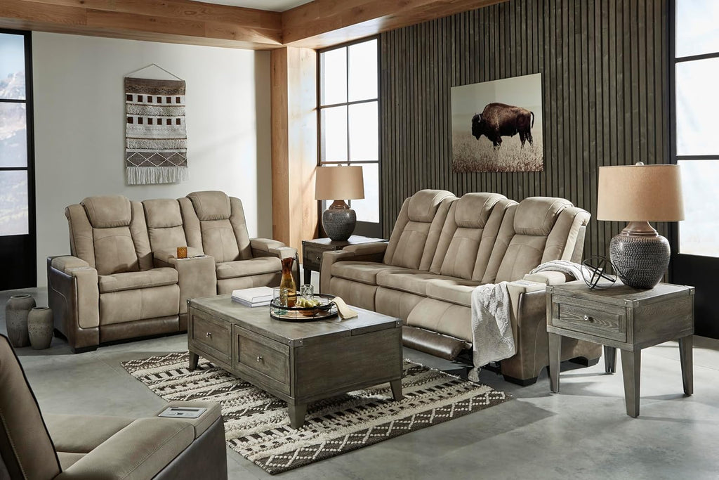 Signature Design by Ashley Next-Gen DuraPella Power Reclining Sofa, Sand | Zero gravity reclining couch, Water-repellent polyester and PU faux leather, Living room use, Medium plush foam
