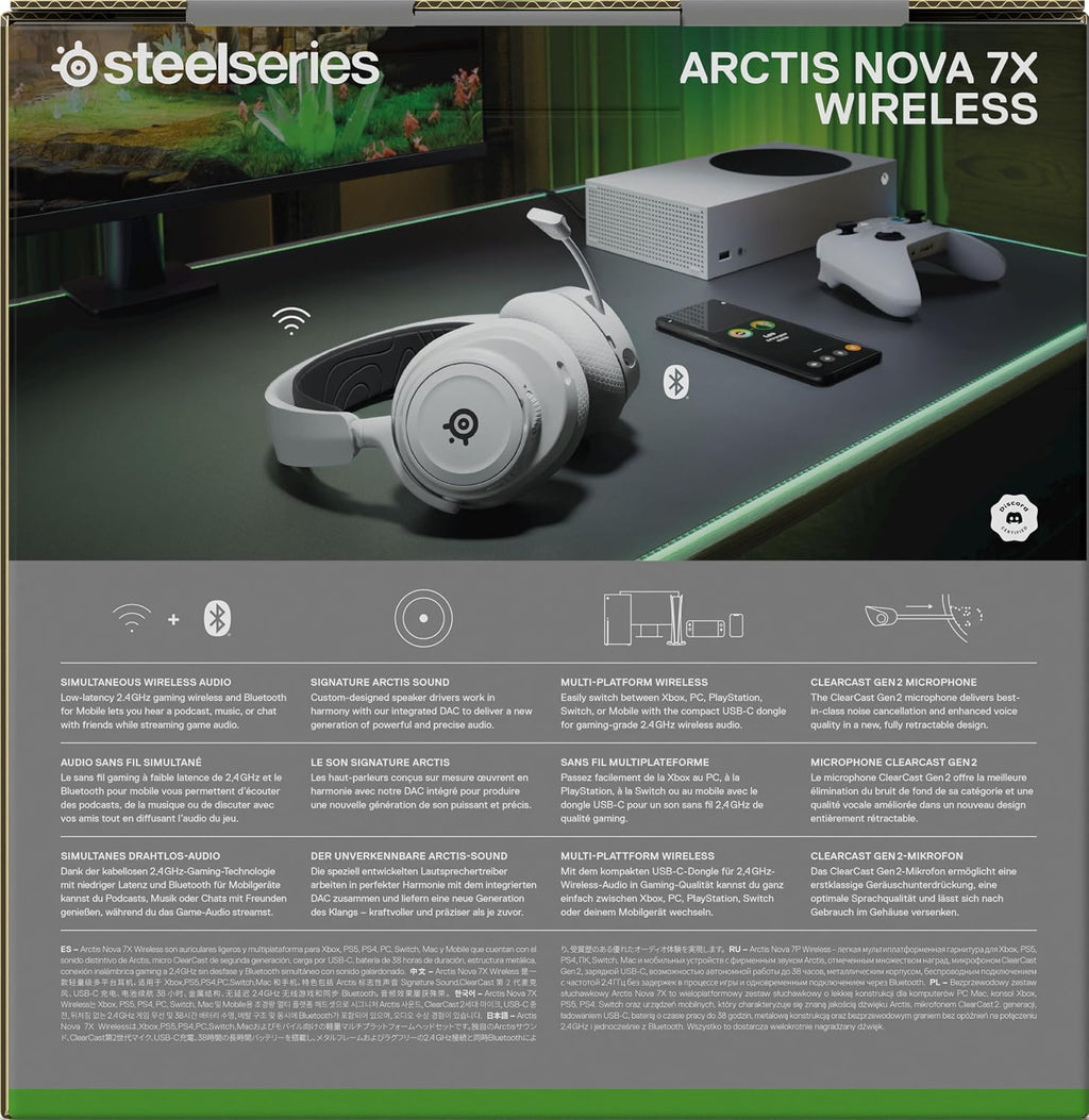 SteelSeries Arctis Nova 7X Wireless Xbox Series X/S Gaming Headset - Neodymium Magnetic Drivers - Dual Wireless Xbox & Bluetooth Audio - 38H USB-C Battery - AI Mic - Supports PS5, PC - White