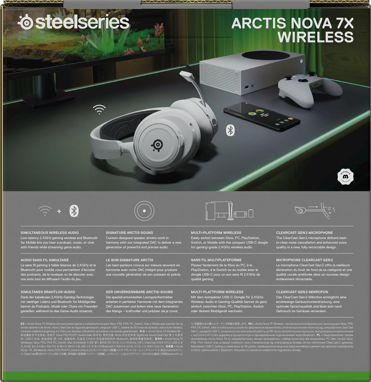 SteelSeries Arctis Nova 7X Wireless Xbox Series X/S Gaming Headset - Neodymium Magnetic Drivers - Dual Wireless Xbox & Bluetooth Audio - 38H USB-C Battery - AI Mic - Supports PS5, PC - White