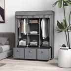 HOMCOM Fabric Wardrobe for Bedroom 5 Shelves 3 Fabric Drawers Dark Grey