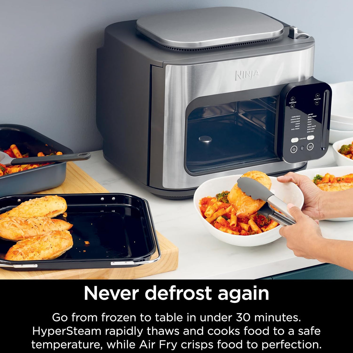 Ninja® Combi™ All-in-One Multicooker & Air Fryer, Stainless Steel, SFP701 | Cooks complete family meals in 15 mins, HyperSteam + Air Fry, 14-in-1, Bake, Roast, Slow Cook & more, 3 accessories included.