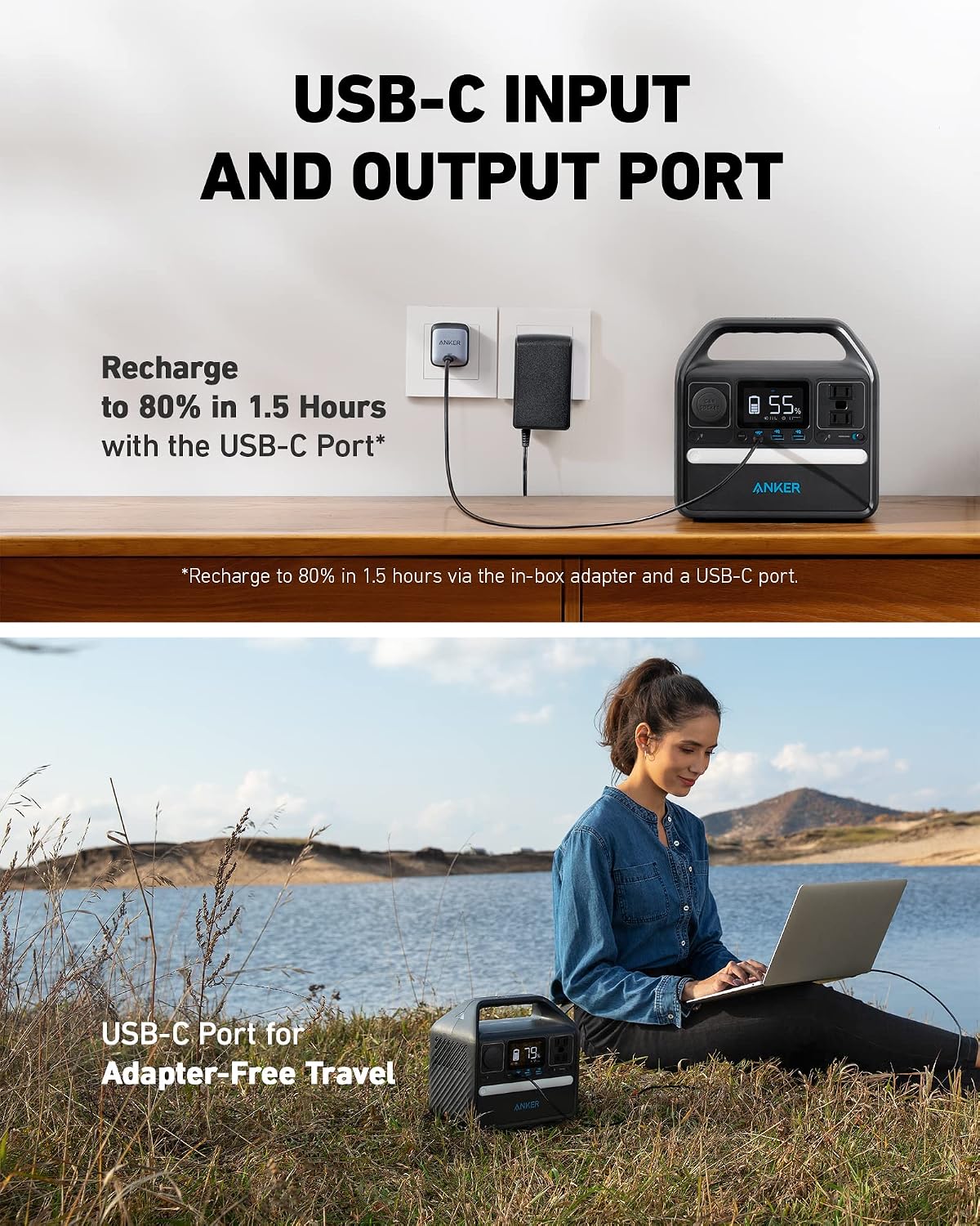 Anker 521 Portable Power Station Upgraded with LiFePO4 Battery, 256Wh 6-Port Powerhouse, 300W (Peak 600W) Solar Generator (Solar Panel Optional), 2 AC Outlets, 60W USB-C PD Output, Outdoor Generator