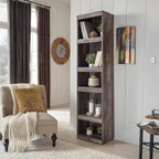 Signature Design by Ashley Wynnlow Tall Pier Bookcase, 72 Inch, Gray | Rustic gray engineered wood, 4 tiered shelves (3 adjustable) for tight spaces, Space-saving 17-inch wide pier design