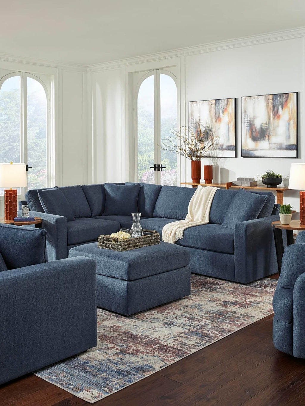 Signature Design by Ashley Modmax Oversized Square Accent Ottoman, Ink Blue | Stain-resistant Next-Gen Nuvella performance fabric, 32 in square footprint, Fits modular sectionals, No assembly required