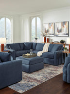 Signature Design by Ashley Modmax Oversized Square Accent Ottoman, Ink Blue | Stain-resistant Next-Gen Nuvella performance fabric, 32 in square footprint, Fits modular sectionals, No assembly required