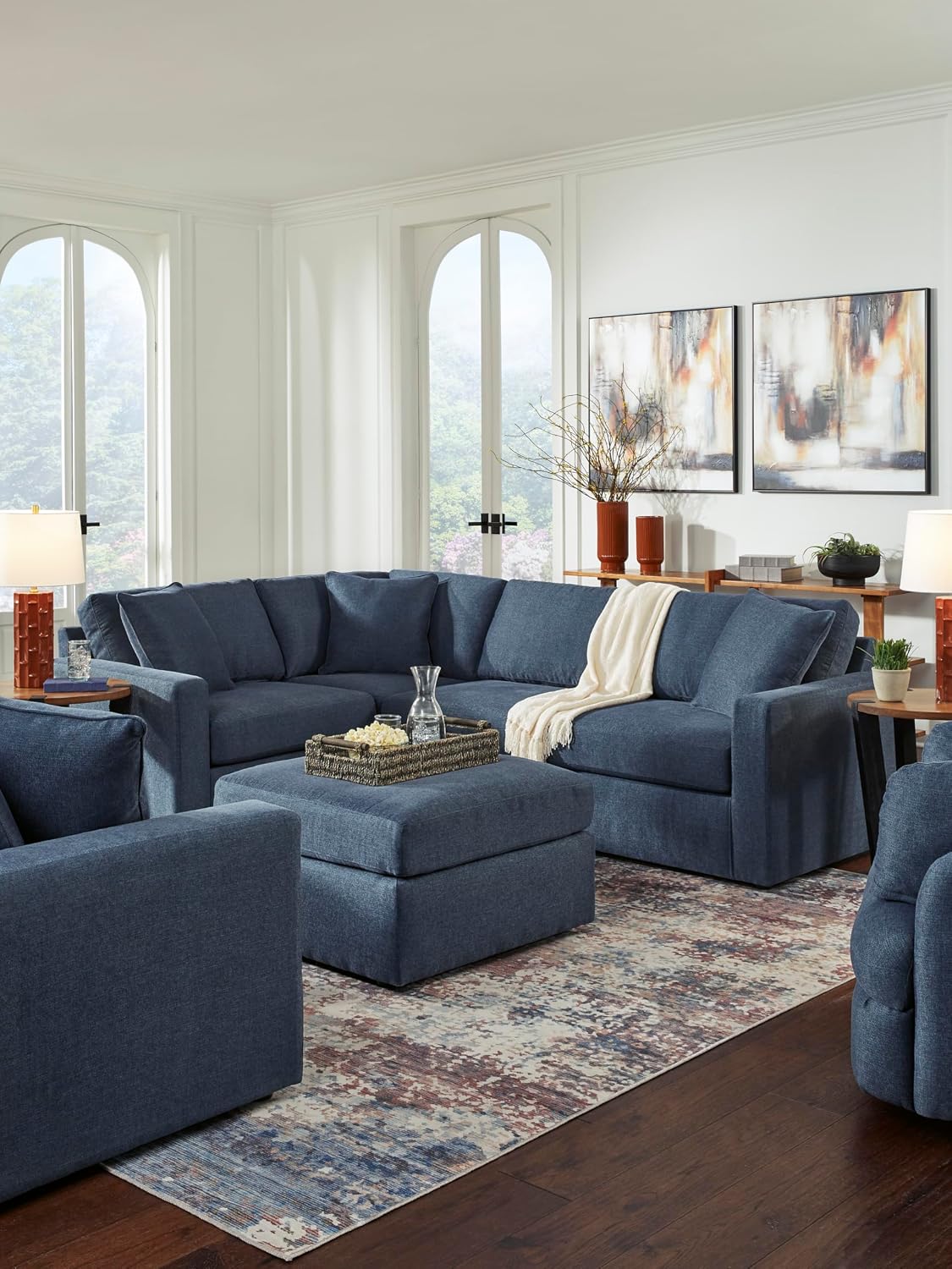 Signature Design by Ashley Modmax Oversized Square Accent Ottoman, Ink Blue | Stain-resistant Next-Gen Nuvella performance fabric, 32 in square footprint, Fits modular sectionals, No assembly required