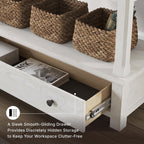 Signature Design by Ashley Robbinsdale 75" Farmhouse Bookcase with Drawer | Hardwood solids and oak veneer, 75 inch tall bookshelf with drawer, Antique white finish, 14 to 17 inch deep fixed shelves