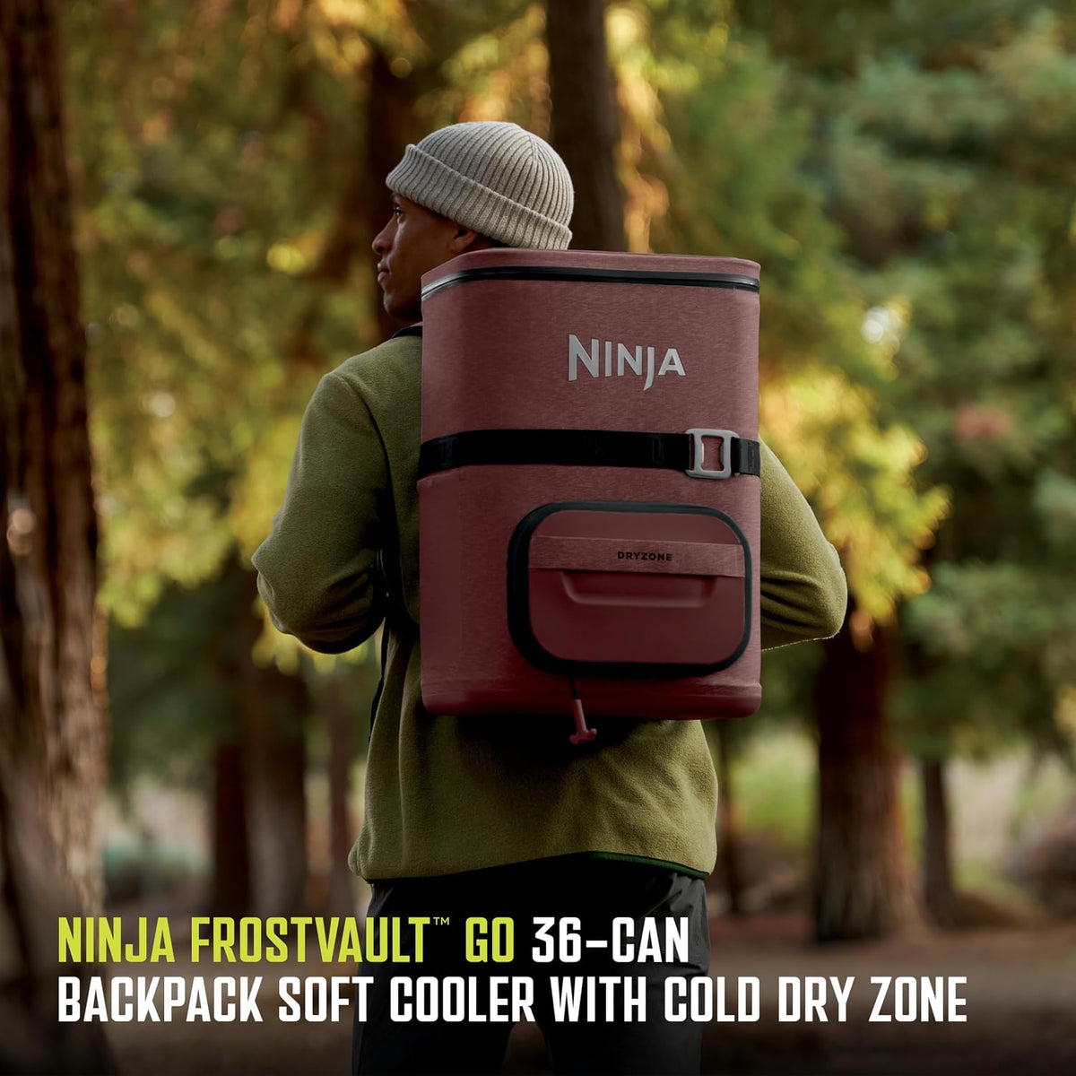 Ninja FrostVault™ Go XL Soft Backpack Cooler, Dry Storage, Canyon Red | Ninja FrostVault Go XL soft cooler, stays cool for hours with a leakproof, easy-access lid, and carries like a backpack