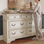 Signature Design by Ashley 7 Drawer Dresser for Bedroom, Two-Tone White | French country aesthetic with distressed wood top, Smooth-gliding dovetail joints and bronze-tone hardware, Realyn Series