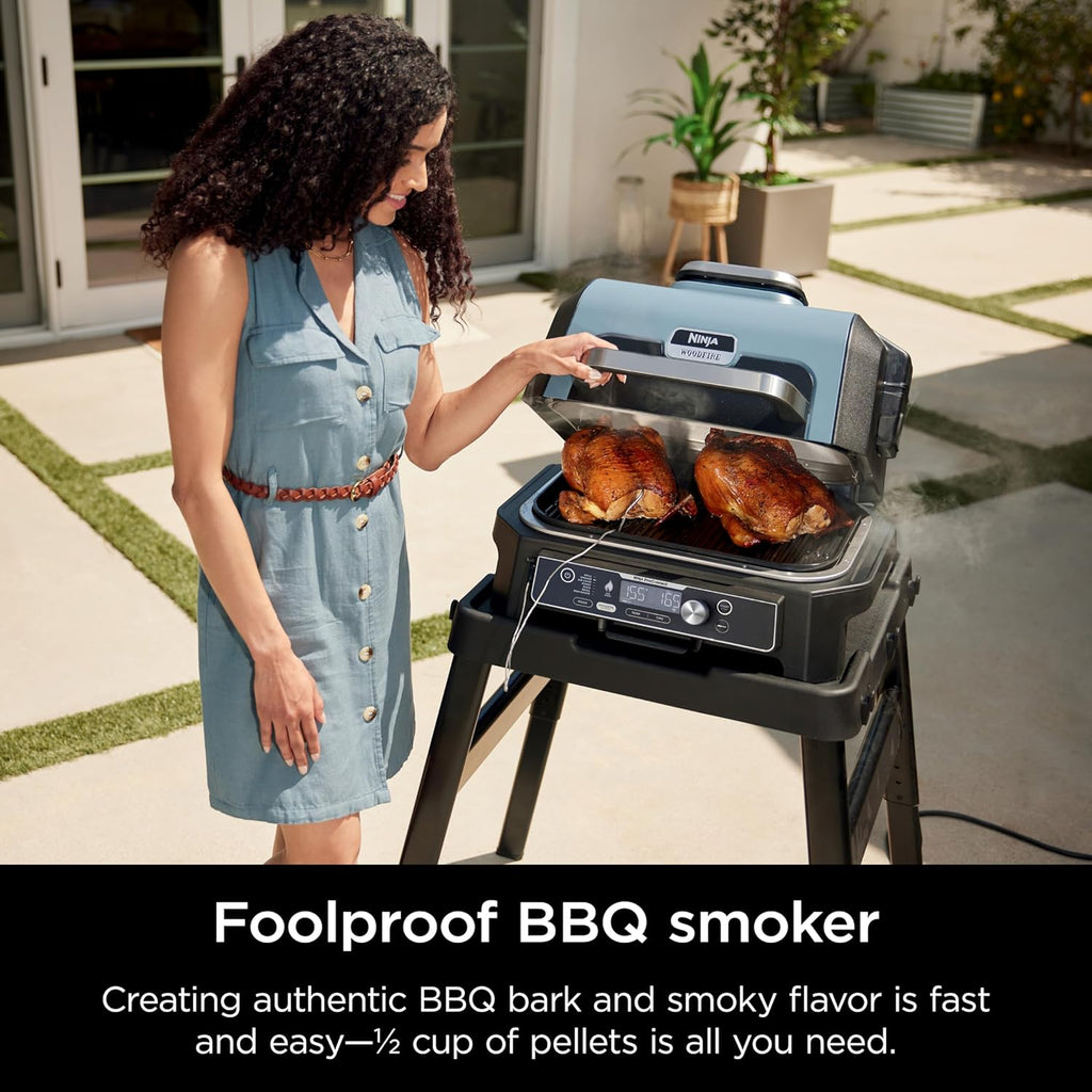 Ninja Woodfire ProConnect Premium XL BBQ Grill, 7-in-1, App Enabled, Blue | 180 sq in of cooking space with app-connected dual thermometers, and real wood-fired flavor