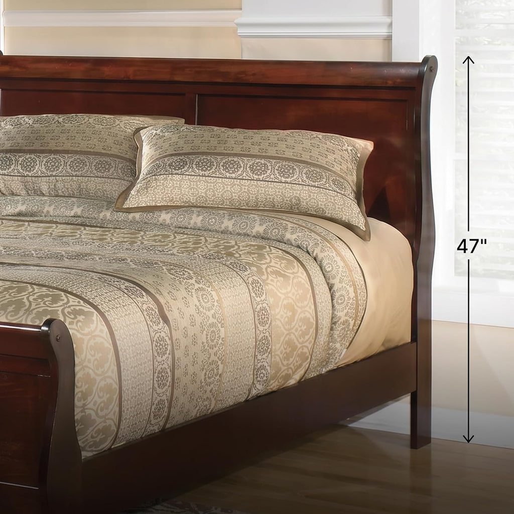 Signature Design by Ashley Alisdair Wood Queen Sleigh Bed | Traditional Louis Philippe style, Sweeping curves, Adjustable base compatible, Bed frame with headboard