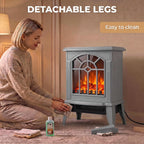 HOMCOM Freestanding Electric Fireplace LED Flame Effect 1000W/2000W, Grey