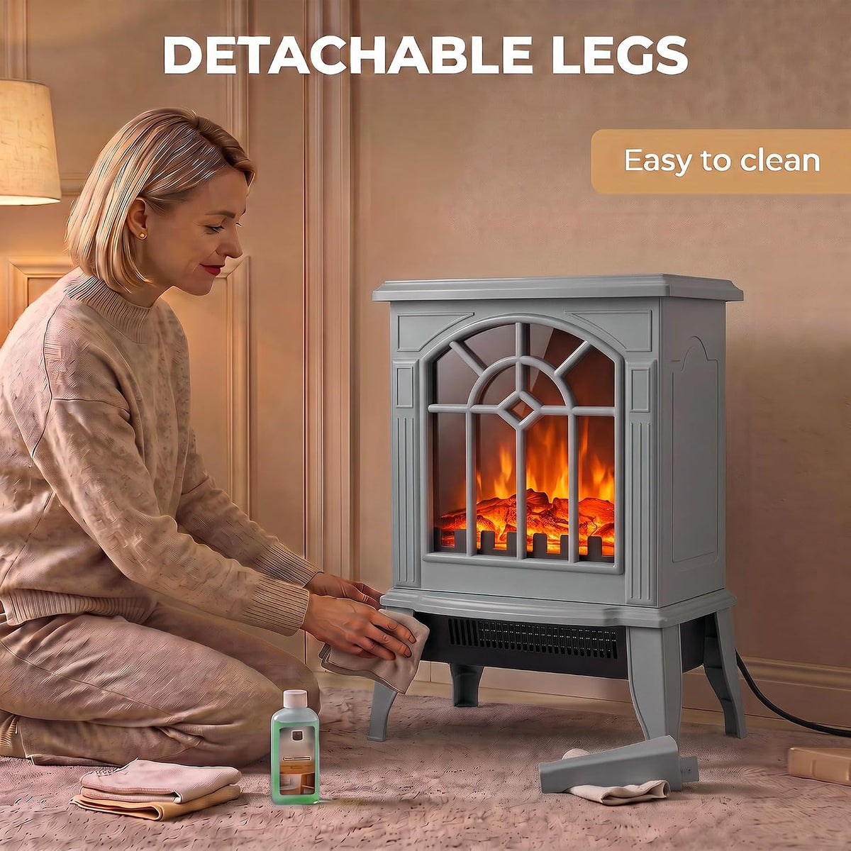 HOMCOM Freestanding Electric Fireplace LED Flame Effect 1000W/2000W, Grey