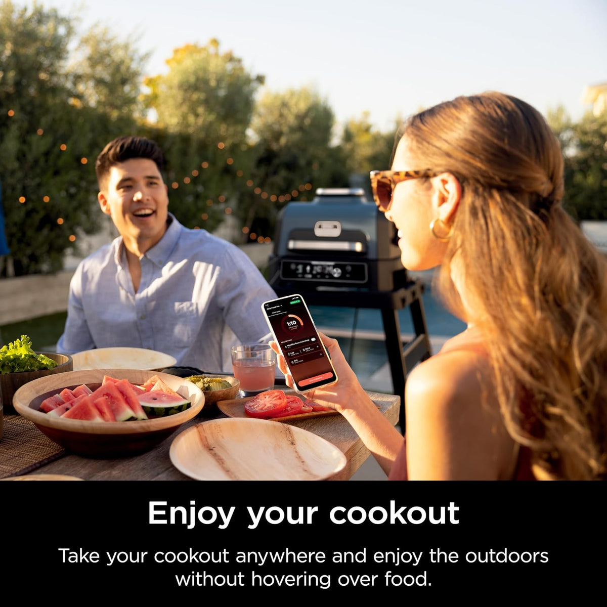 Ninja Woodfire ProConnect Premium XL BBQ Grill, 7-in-1, App Enabled, Blue | 180 sq in of cooking space with app-connected dual thermometers, and real wood-fired flavor