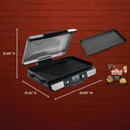 Ninja® Sizzle™ Pro XL 20'' Indoor Griddle & Grill, Silver, GX101 | 40% larger cooking surface, ProTemp IQ edge-to-edge heat, ceramic nonstick plates, detachable ventilated lid, grease control.