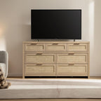 SICOTAS 7 Drawer Rattan Dresser for Bedroom, 57" Wide Dresser