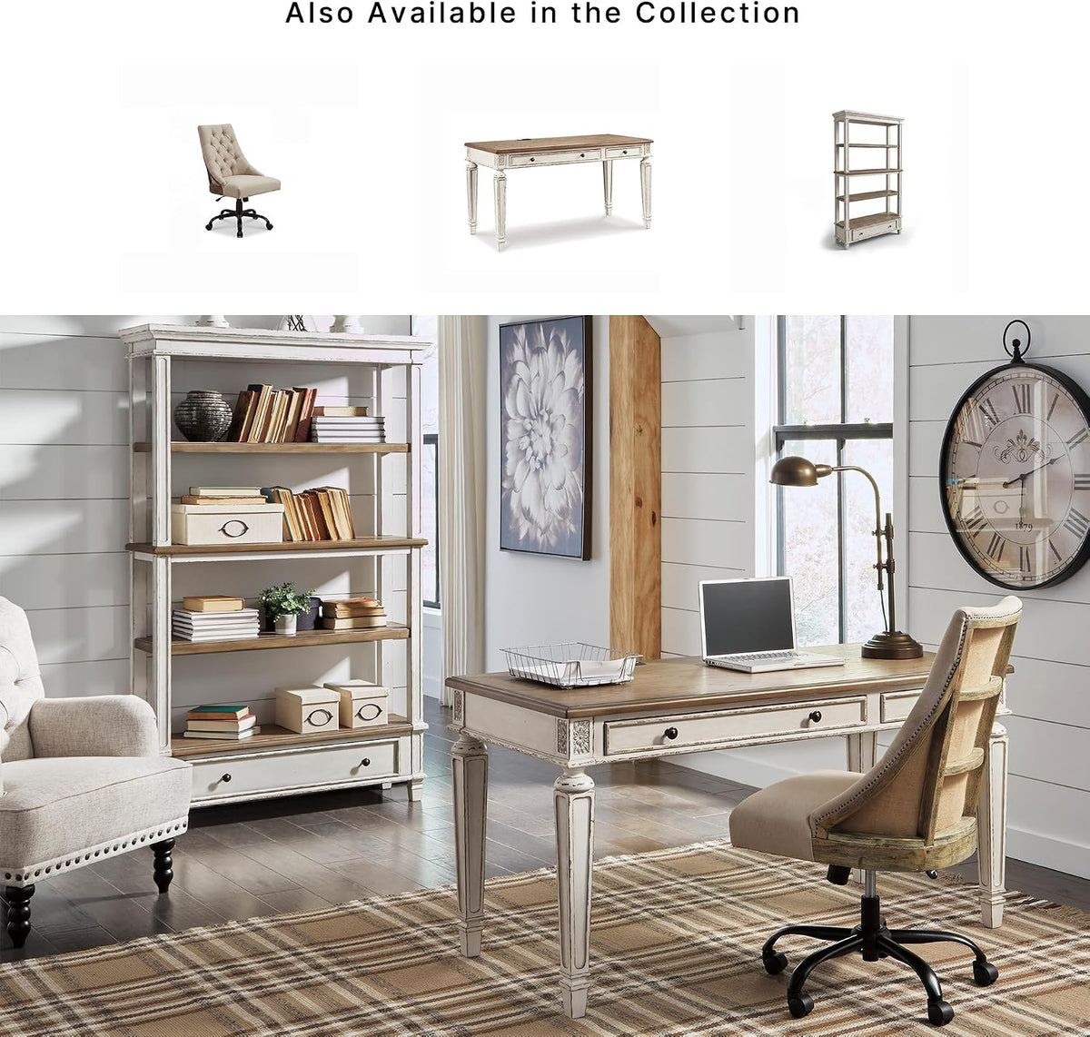 Signature Design by Ashley 60" Farmhouse Home Office Desk, Chipped White