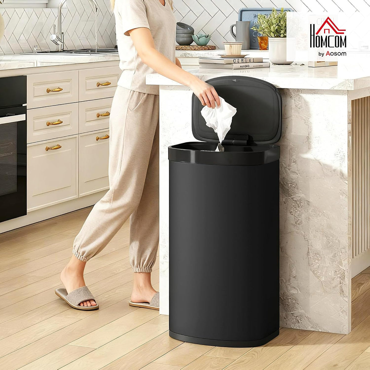 HOMCOM 55L Sensor Bin, Automatic Touchless Kitchen Bin, Black