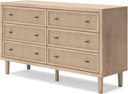 Signature Design by Ashley 6 Drawer Bedroom Dresser, Light Oak, Cielden | Textured beige faux cane fronts, Bronze knobs, Quick assembly, Contemporary coastal bedroom decor