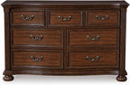 Signature Design by Ashley 7-Drawer Wood Bedroom Dresser, Wide Chest, Brown | Felt-lined top drawers for delicate protection, Sturdy 205 lb frame for master bedroom storage, Lavinton Series