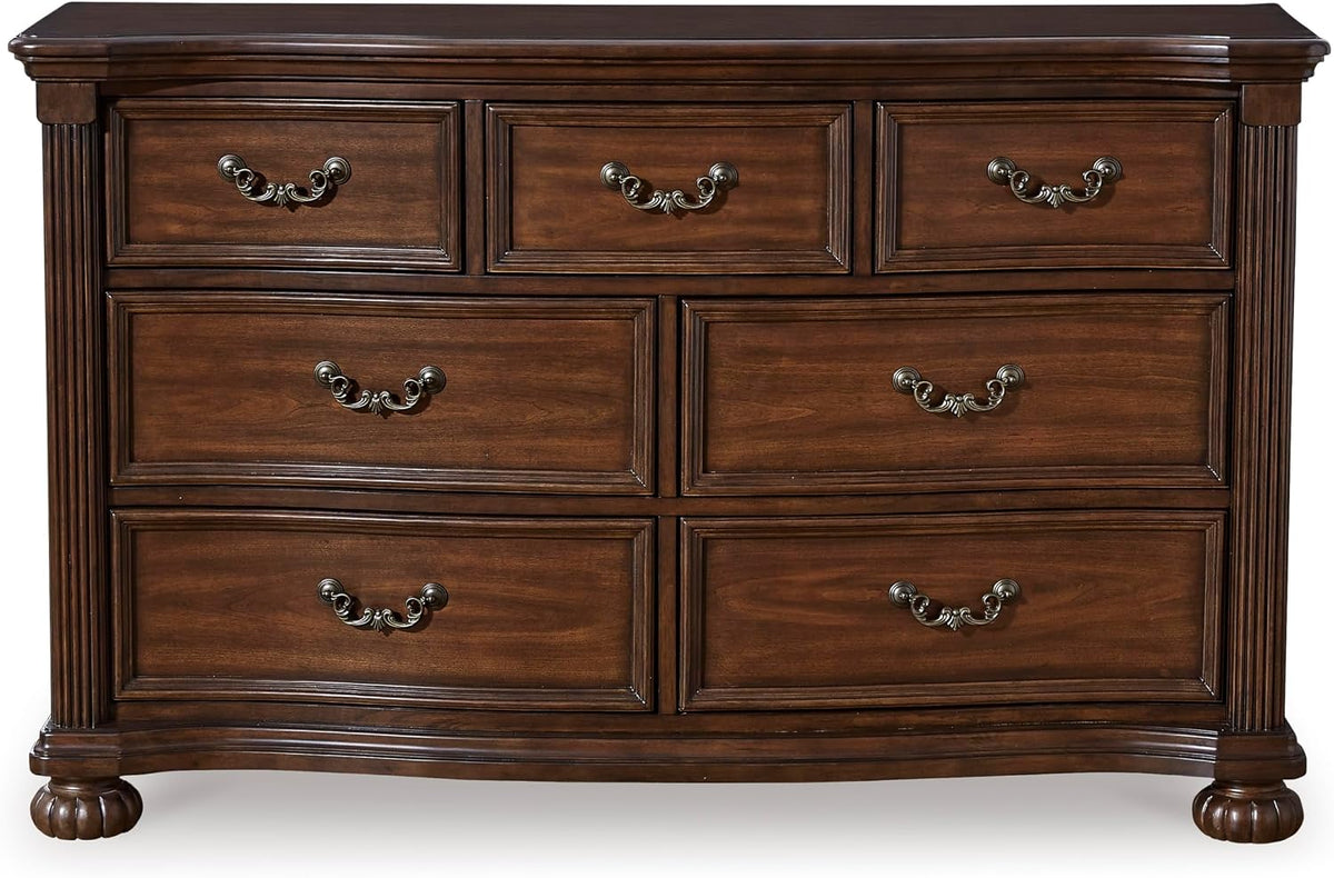 Signature Design by Ashley 7-Drawer Wood Bedroom Dresser, Wide Chest, Brown | Felt-lined top drawers for delicate protection, Sturdy 205 lb frame for master bedroom storage, Lavinton Series