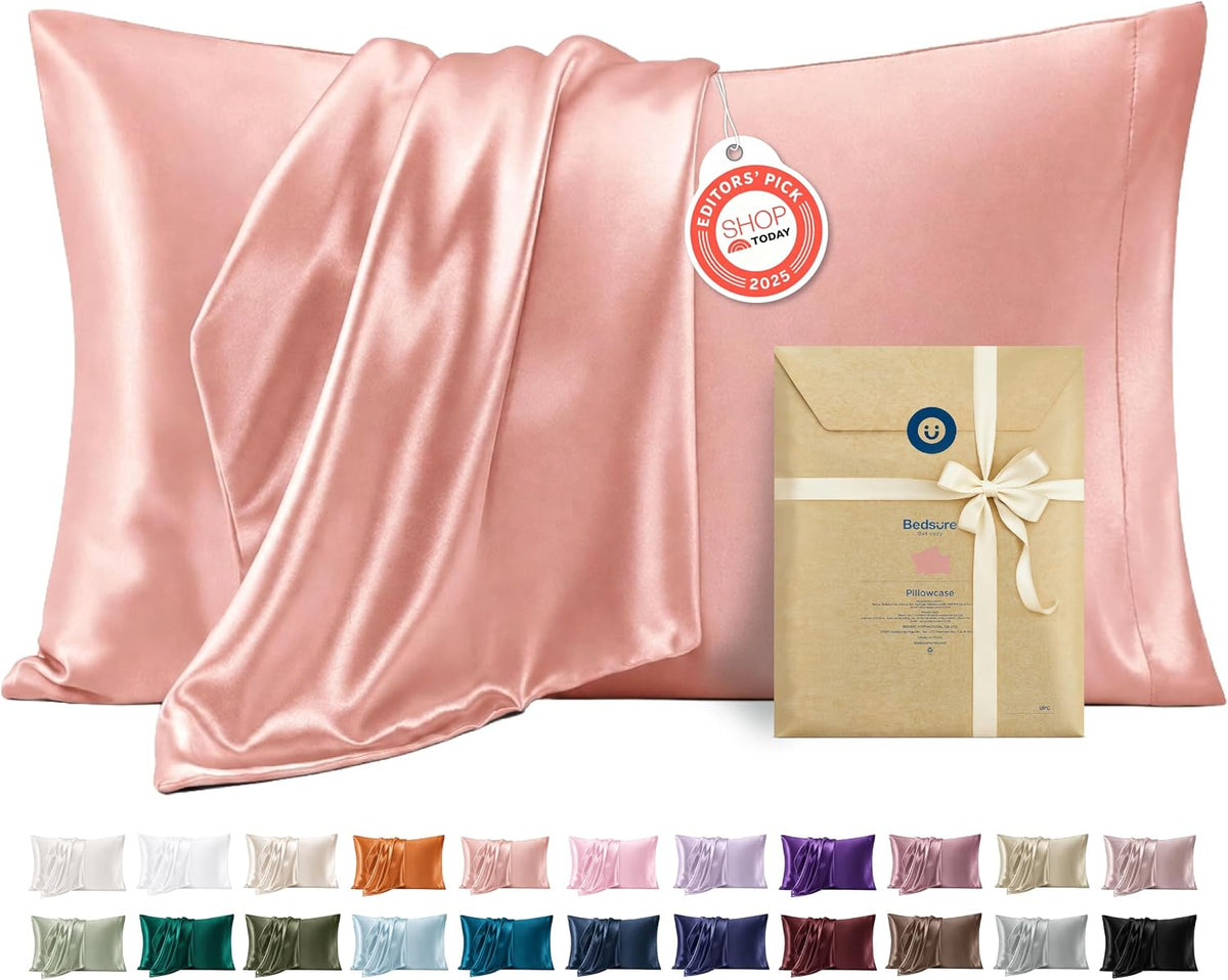 Bedsure Satin Pillowcases Queen Set of 2, Similar to Silk Pillow Cases Pink