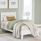 Signature Design by Ashley Hallityn Twin Scalloped Bed Frame, White | Scalloped headboard for cottage charm, Durable engineered wood, 350-lb capacity platform design