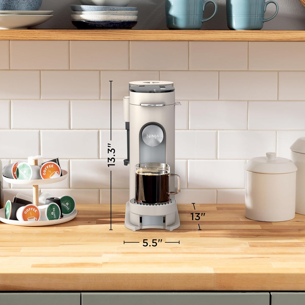 Ninja Pod & Grounds, XL Coffee Maker, K-Cup Compatible, Stone, PB055AST | Brews Grounds, Compact Design, Built-In Milk Frother, 68-oz. Reservoir, 6-oz. Cup to 24-oz. Mug Sizes