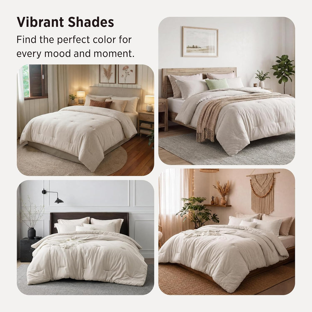 Bedsure Queen Size Comforter Sets, Beige Cationic Dyed Bedding Set 3 Pcs