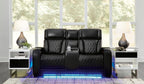 Signature Design by Ashley Boyington Power Reclining Loveseat with Console | A combination of leather and faux leather, Zero-gravity power recline, Air massage system and heat, USB storage console