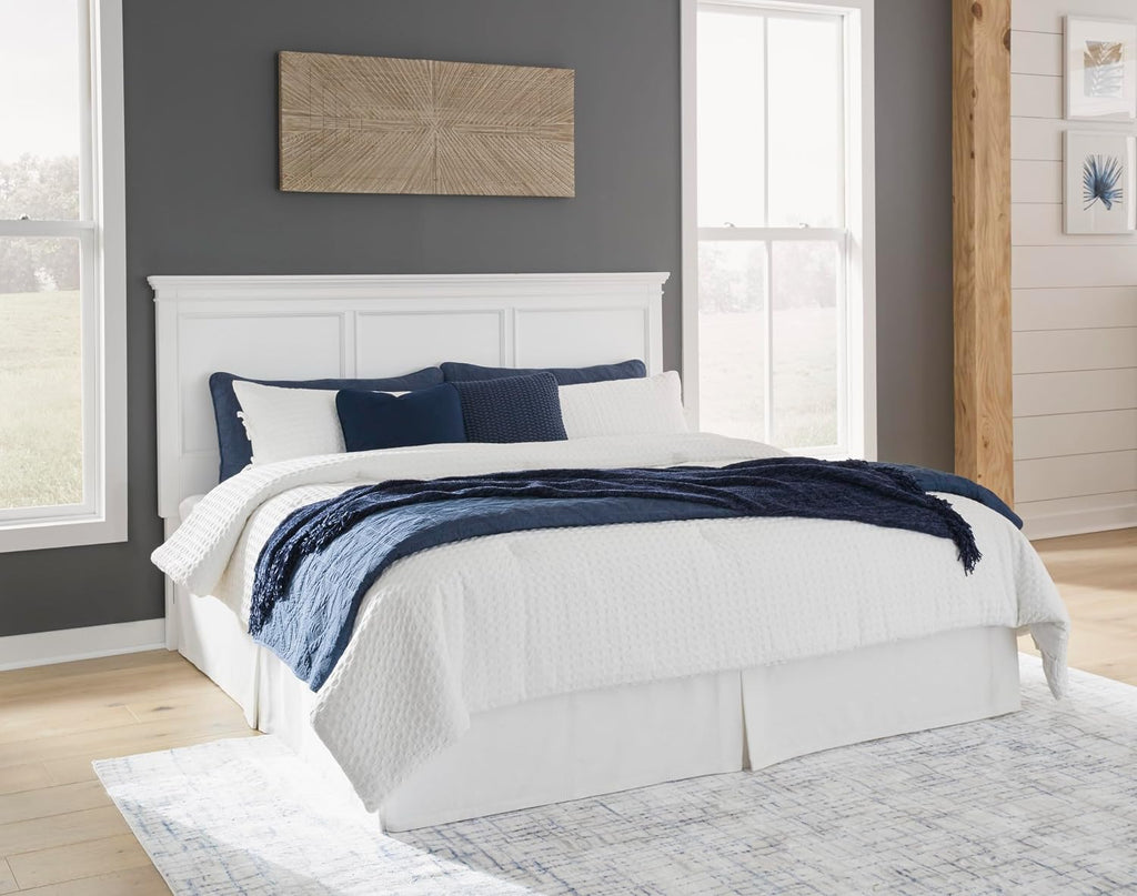 Signature Design by Ashley Headboard Only, King/California King, White | 52-inch height, Hardwood solids and durable engineered wood (MDF) substrate, Frame-mounted, Fortman Series