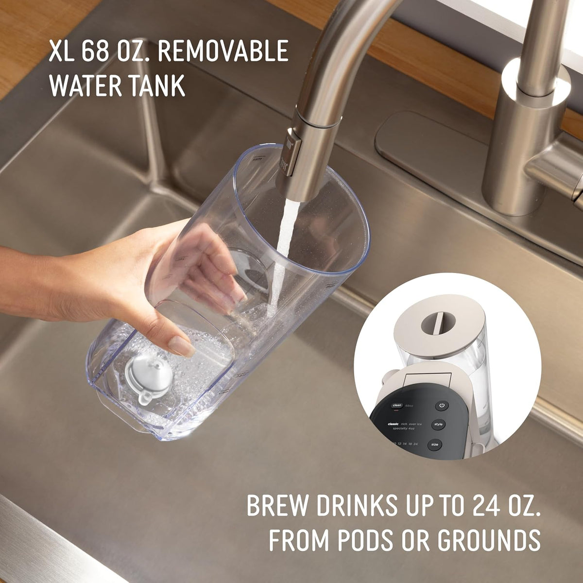Ninja Pod & Grounds, XL Coffee Maker, K-Cup Compatible, Stone, PB055AST | Brews Grounds, Compact Design, Built-In Milk Frother, 68-oz. Reservoir, 6-oz. Cup to 24-oz. Mug Sizes