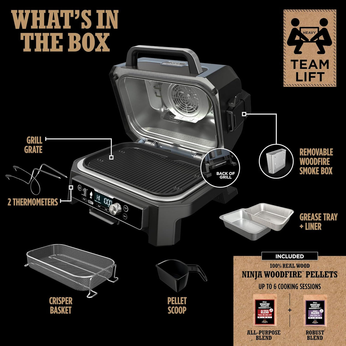 Ninja Woodfire ProConnect Premium XL BBQ Grill, 7-in-1, App Enabled, Blue | 180 sq in of cooking space with app-connected dual thermometers, and real wood-fired flavor