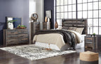 Signature Design by Ashley Drystan King Panel Headboard, Brown | Engineered wood laminate, Built-in LED sconces, Dual USB charging ports, Rustic industrial style