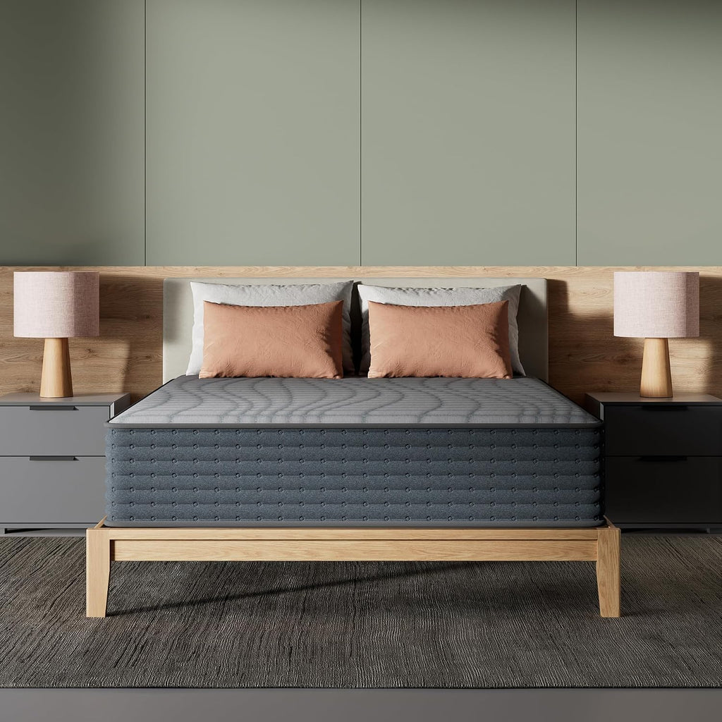 Signature Design by Ashley Hybrid Mattress in a Box, Medium Firm King Size | 900 wrapped coils and charcoal-infused gel foam, Water-resistant nano-treated protective cover, Gray 1200 Hybrid